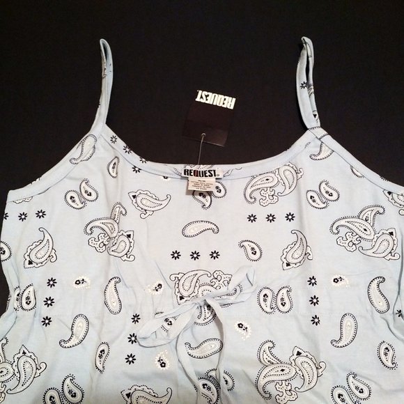 NEW Light Blue Cotton Nightie, Navy & White Paisley, M - Picture 2 of 7